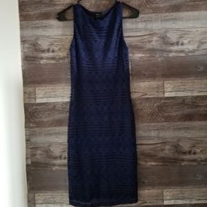 Dark blue lace midi  wedding ,graduation dress